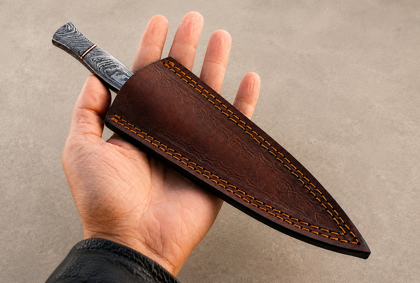 Hand Forged Damascus Steel Fixed Blade Utility Knife – Handmade Premium Damascus Handle with Leather Sheath