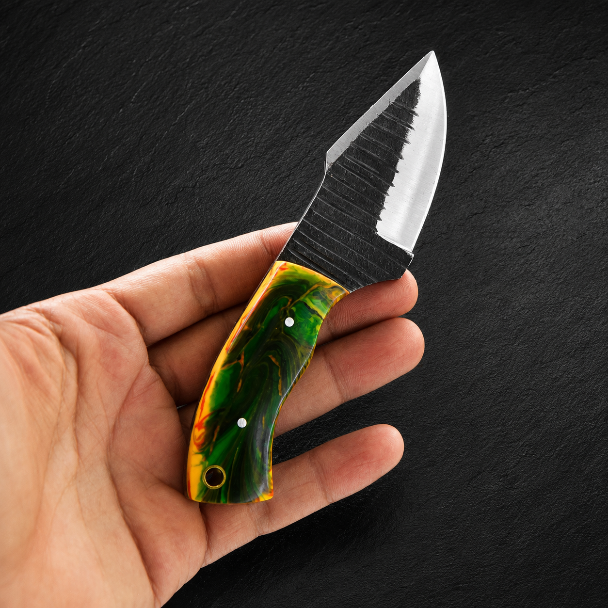 Carbon Ridge 1095 Steel Utility Knife – 6" Hand Forged Fixed Blade with Resin Handle & Leather Sheath