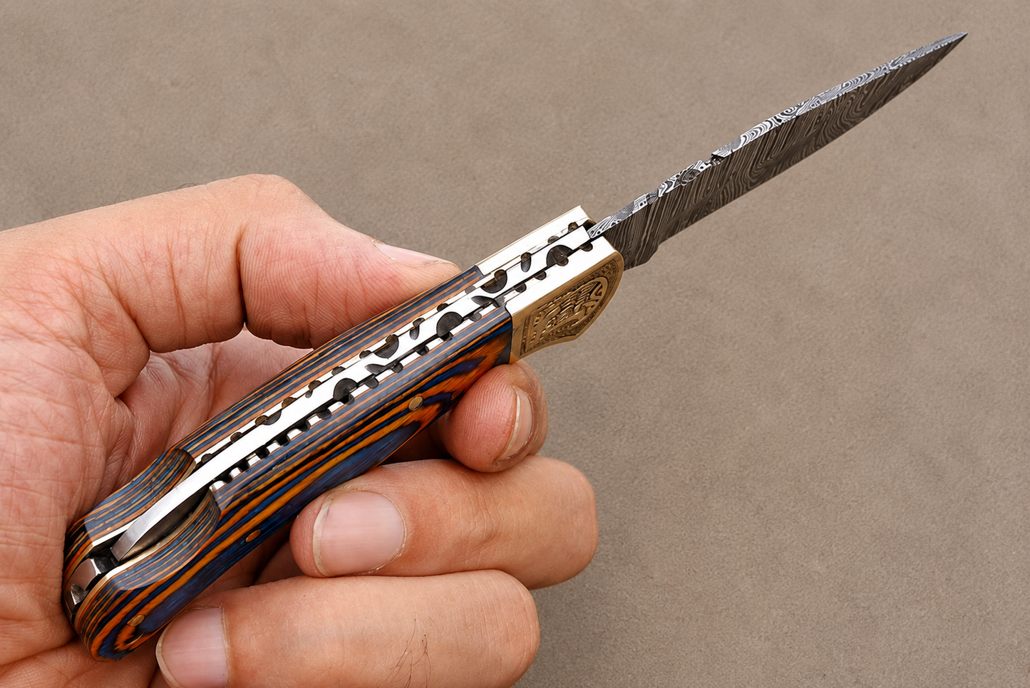 Hand Forged Damascus Steel Folding Pocket Knife with Wood Handle