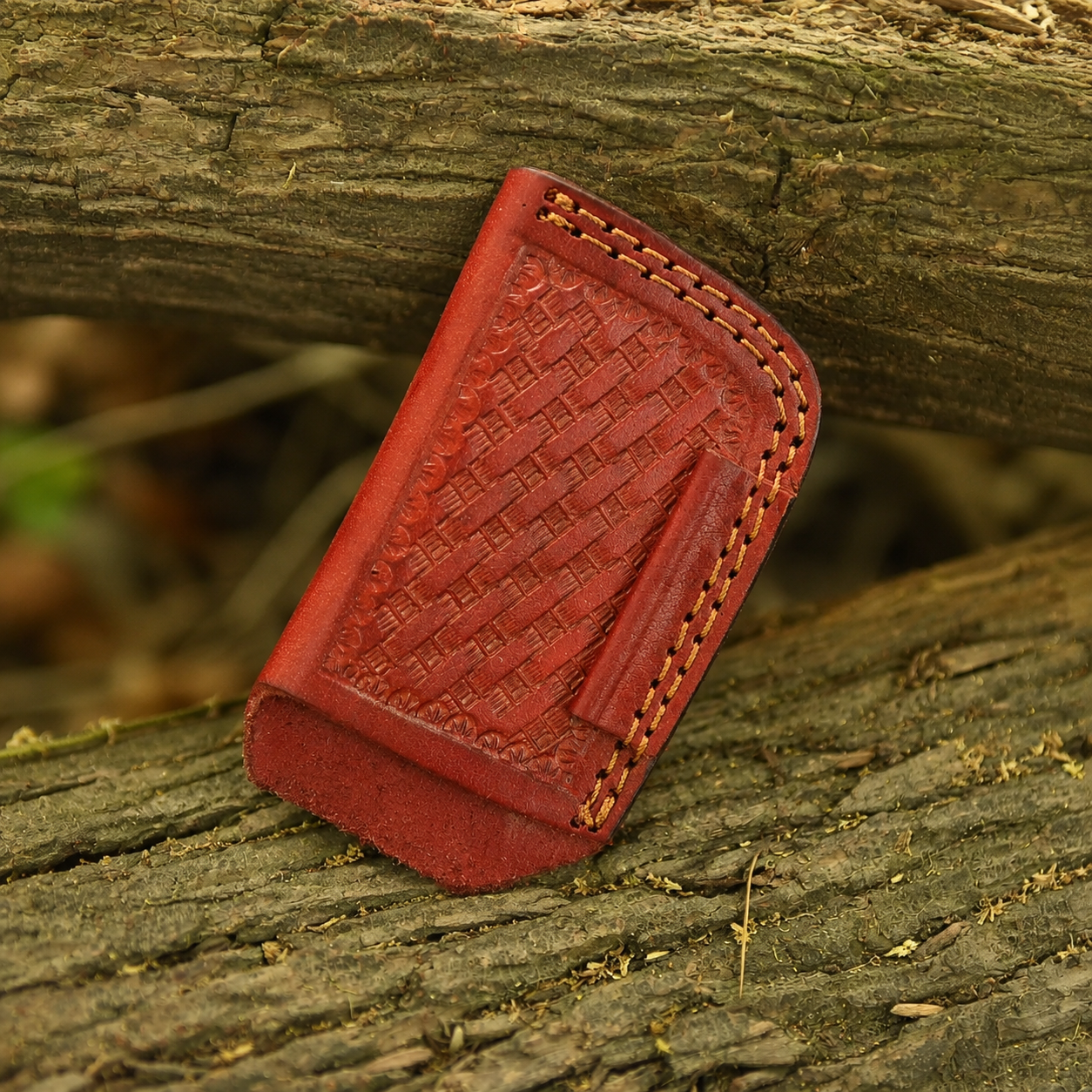 Handmade Genuine Leather Belt Pouch – Vertical Carry Tool Holder with Tooled Design