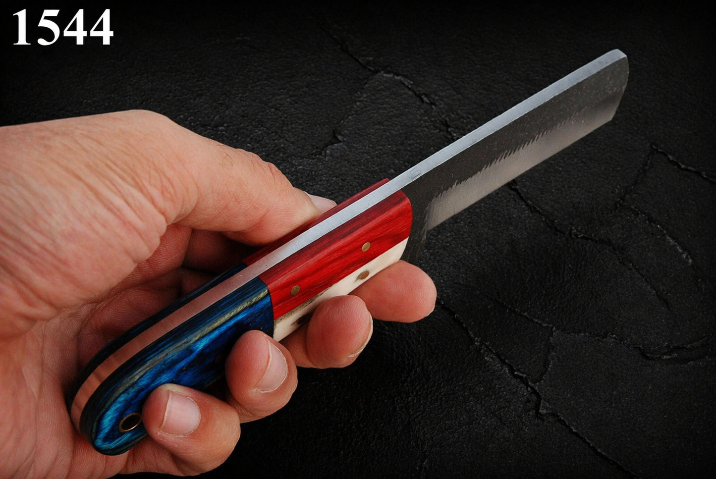 Hand Forged Railroad Steel Fixed Blade Tool with Bone & Wood Handle – Compact Utility Tool with Leather Sheath
