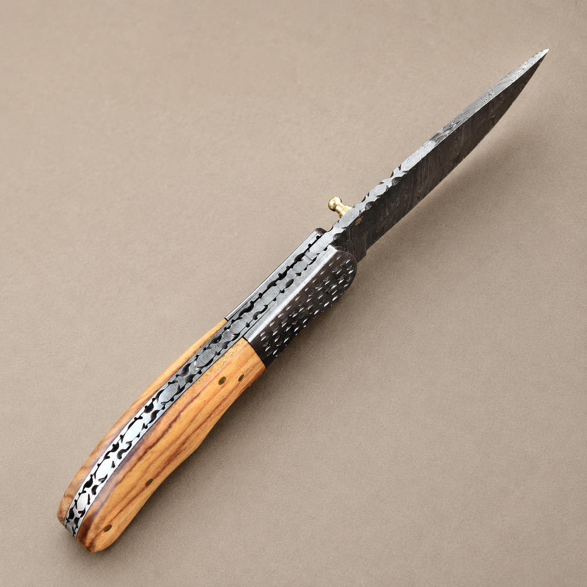 Hand Forged Damascus Steel Folding Pocket Knife with Wood Handle