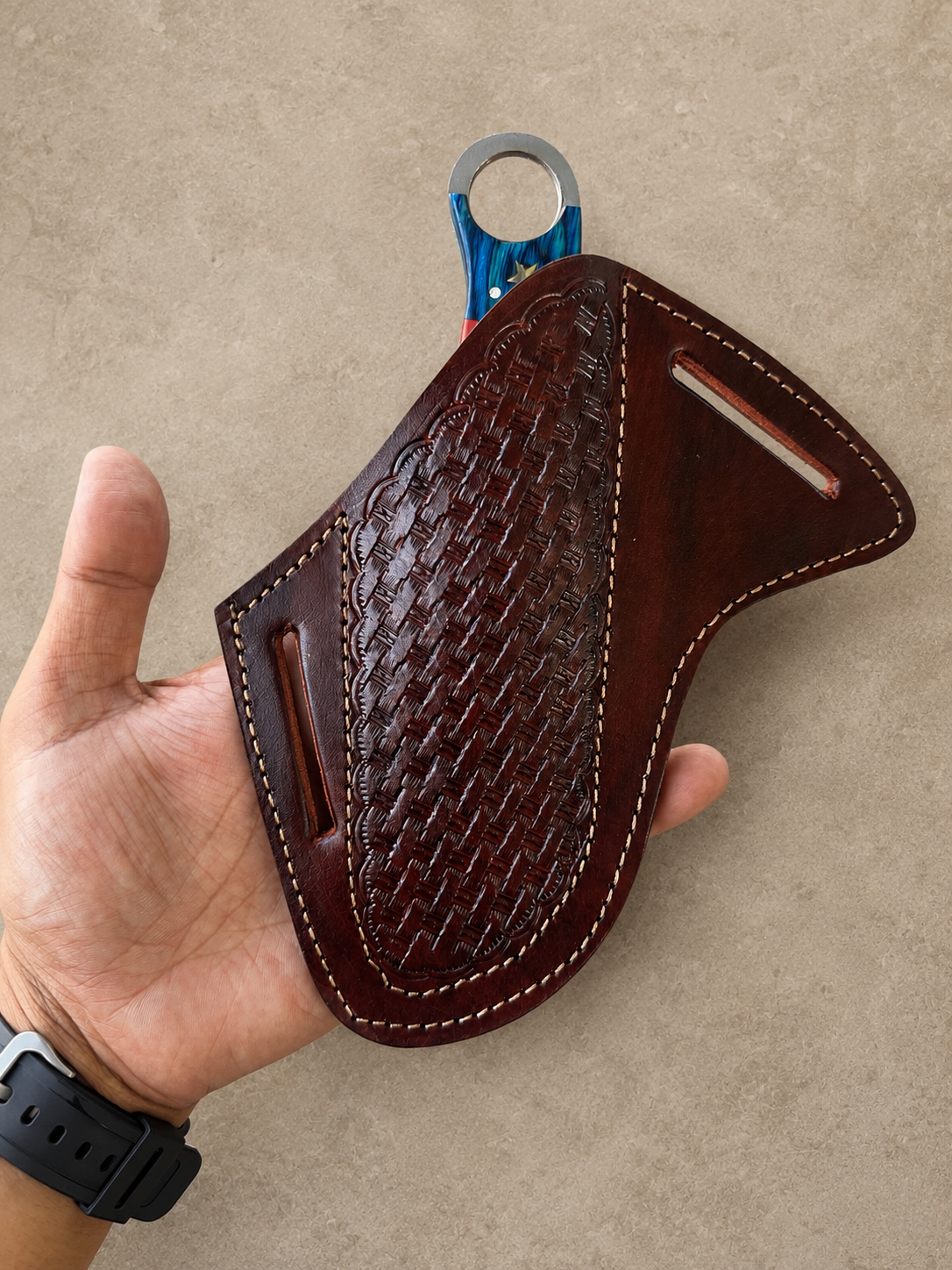Handmade Genuine Leather Fixed Blade Knife Sheath – 7 Inch Universal Belt Sheath Weave