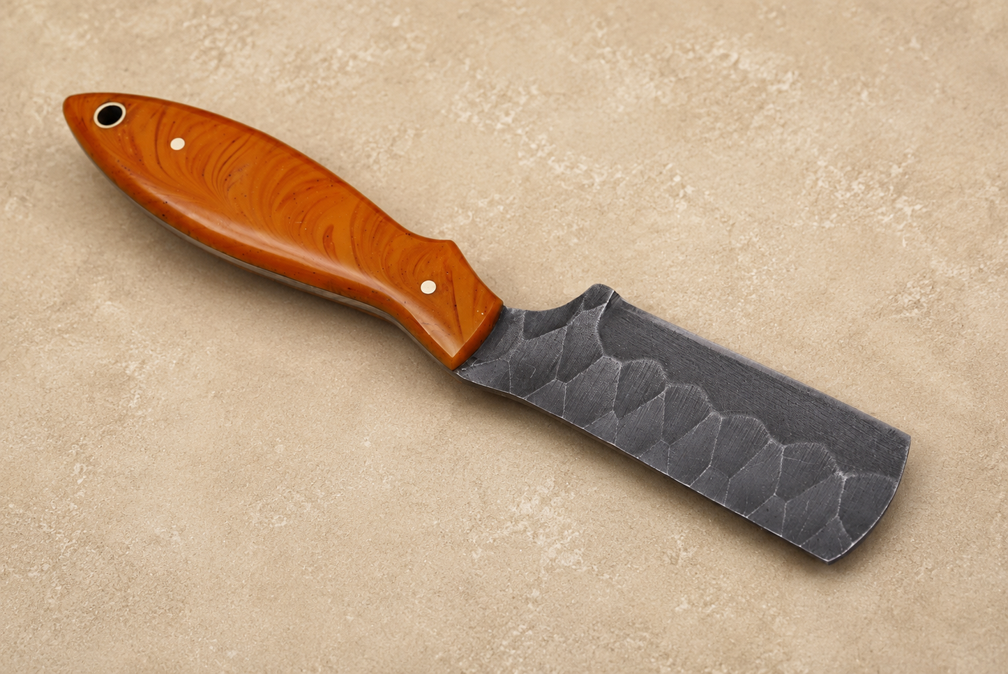 Hand Forged Damascus Steel Fixed Blade Tool with Risen Handle – Handmade Collector Piece with Leather Sheath