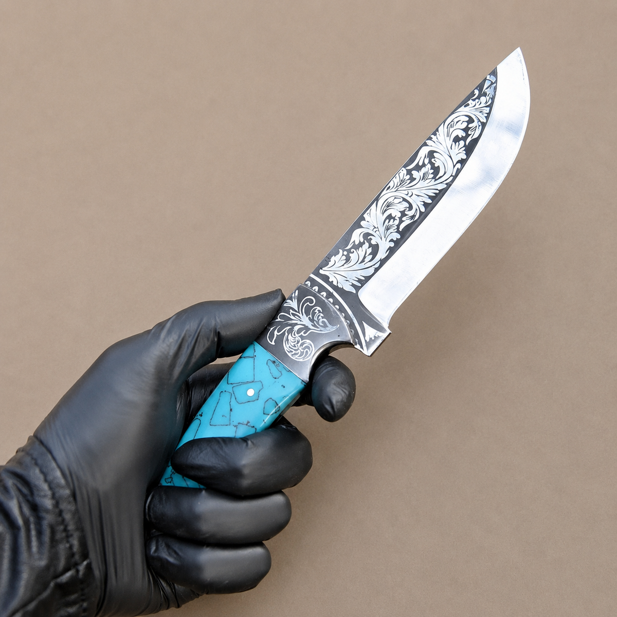 Handmade High Polish Carbon Steel Outdoor Utility Knife with Leather Sheath