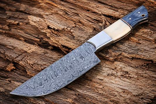 Hand Forged Damascus Steel Chef Knife – 8” Blade with Camel Bone & Rosewood Handle | 512 Layers