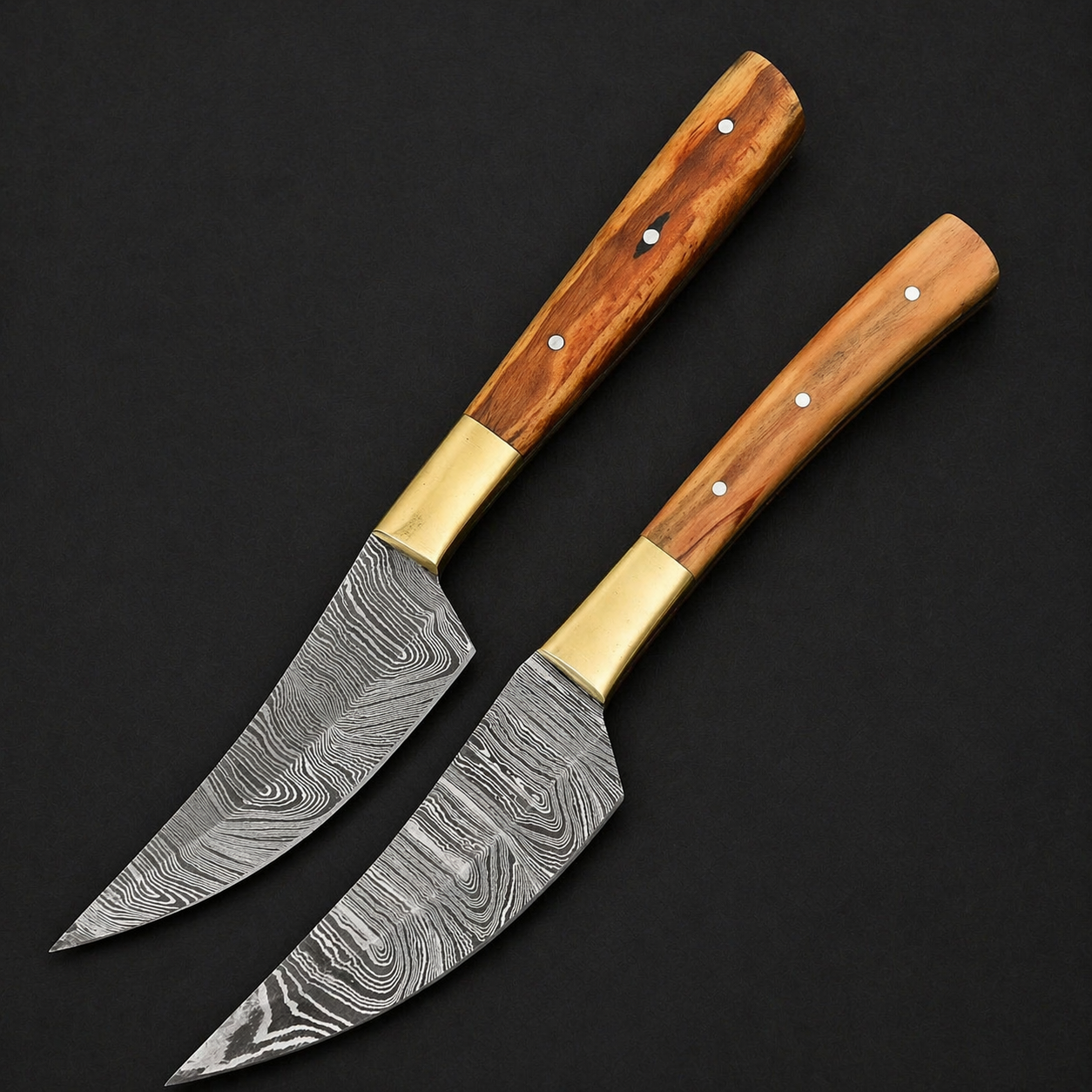 Handmade Damascus Steel Steak Knife Kitchen Set with wood & Brass Handle – 512 Layers Twist Pattern Chef Knives
