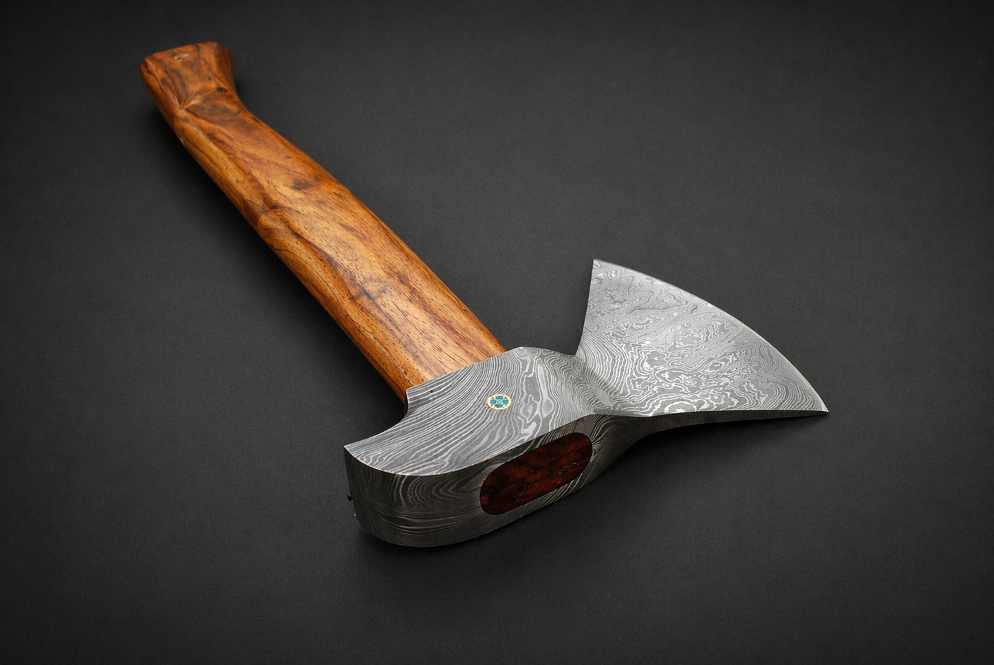 Custom Hand-Forged Damascus Steel Utility Axe with Cocobolo Wood Handle – 512 Layers Handmade Tool with Leather Sheath