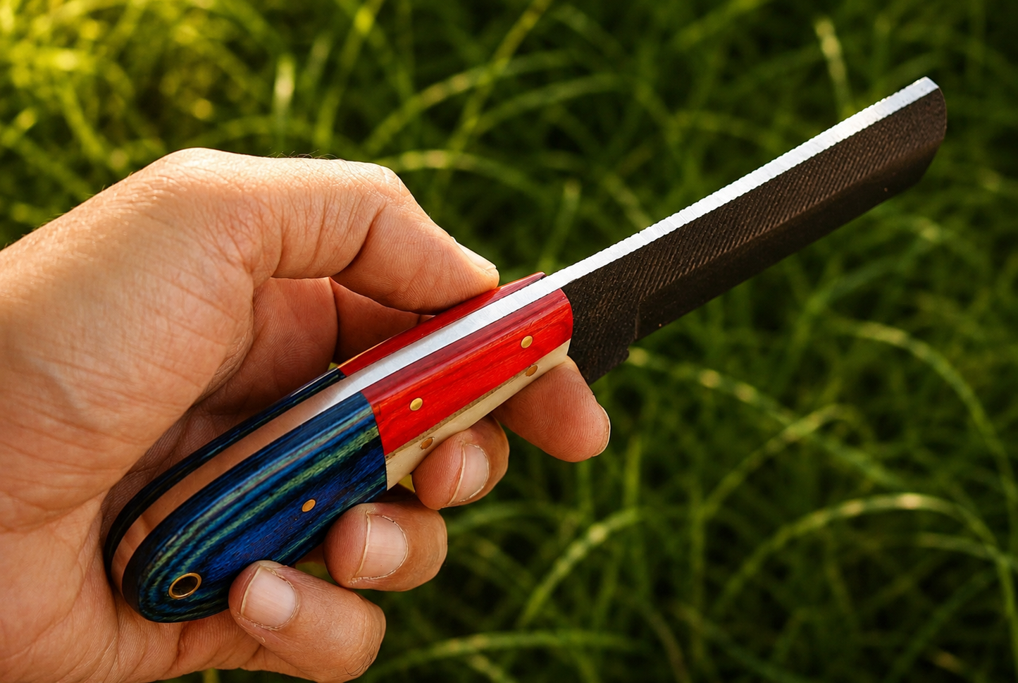 Premium Hand-Forged Railroad Steel Fixed Blade Knife – Wood Handle | Leather Sheath Included
