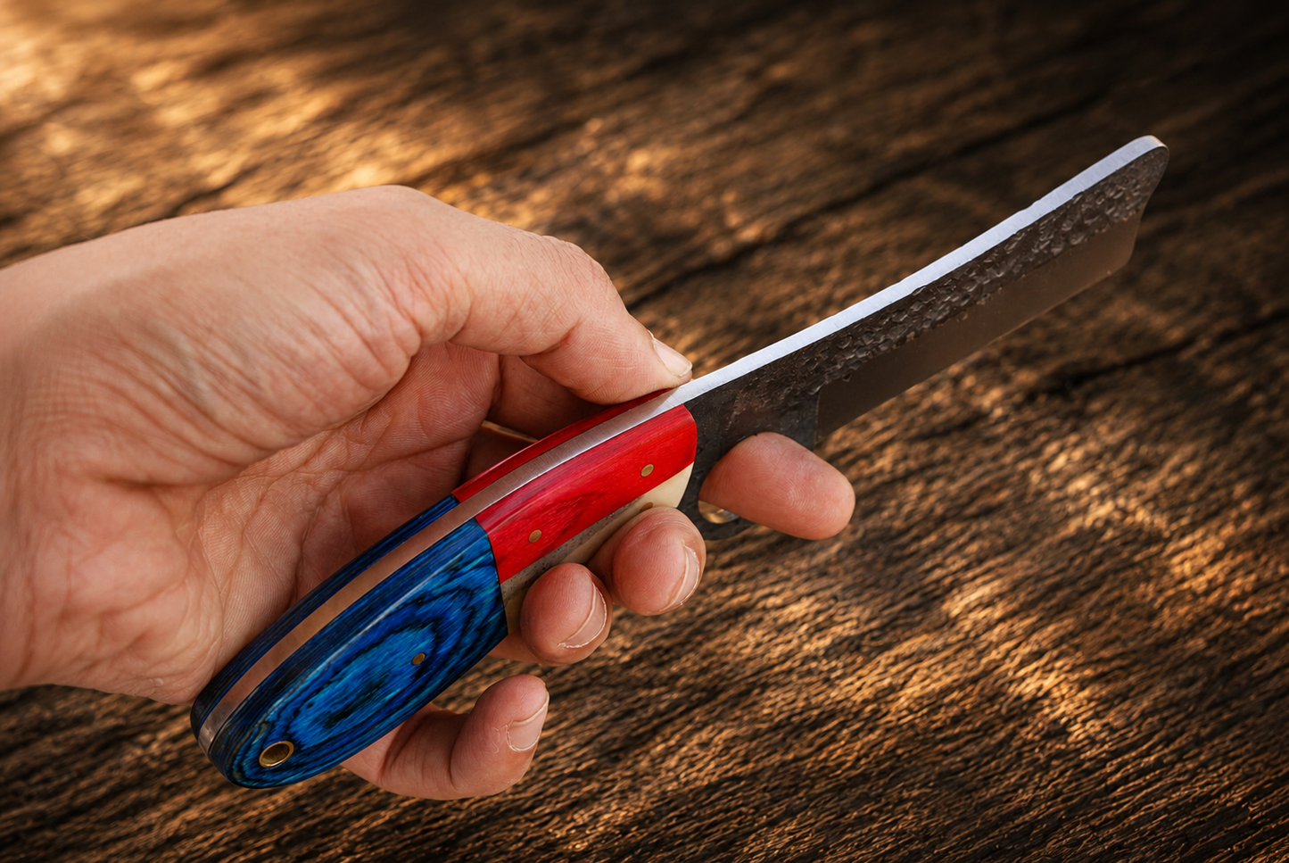 Hand-Forged Railroad Steel Utility Knife – Premium Wood Handle with Genuine Leather Sheath- Collector Edition