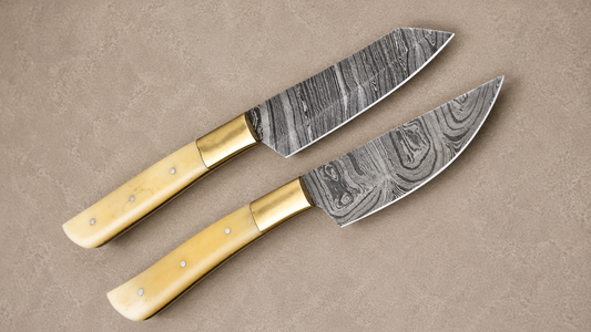 Handmade Damascus Steel Steak Knife Kitchen Set with Bone & Brass Handle – 512 Layers Twist Pattern Chef Knives