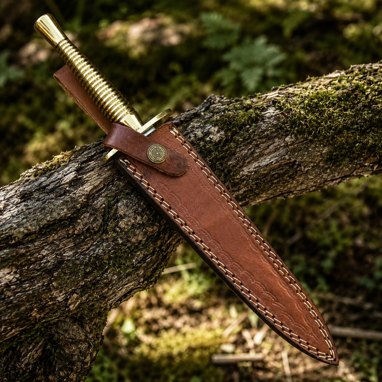 Vintage Style D2 Steel Fixed Blade Utility Knife – Brass Handle Collector Edition with Leather Sheath