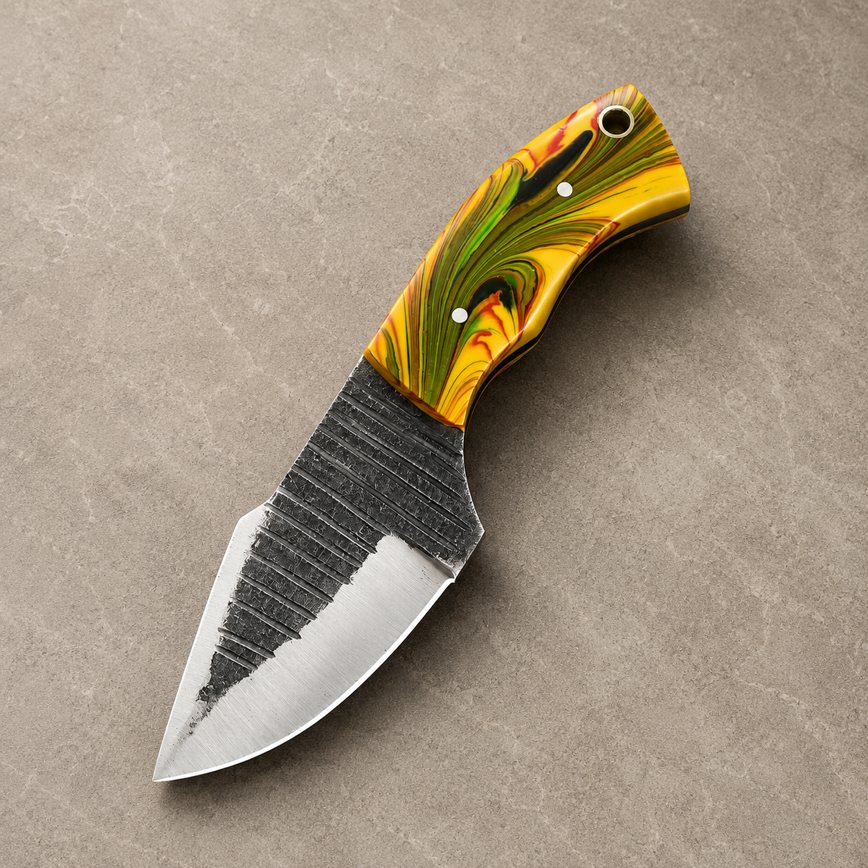 Carbon Ridge 1095 Steel Utility Knife – 6" Hand Forged Fixed Blade with Resin Handle & Leather Sheath