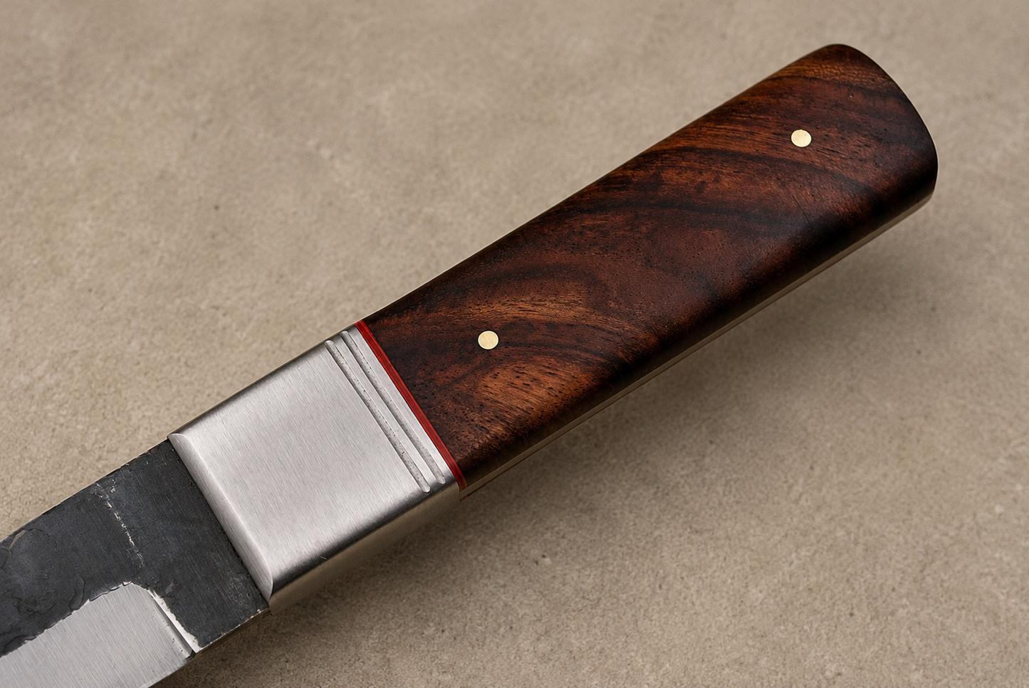 Iron Peak Carbon Steel Knife – Hand Forged Angled Blade with Wood Handle & Leather Sheath