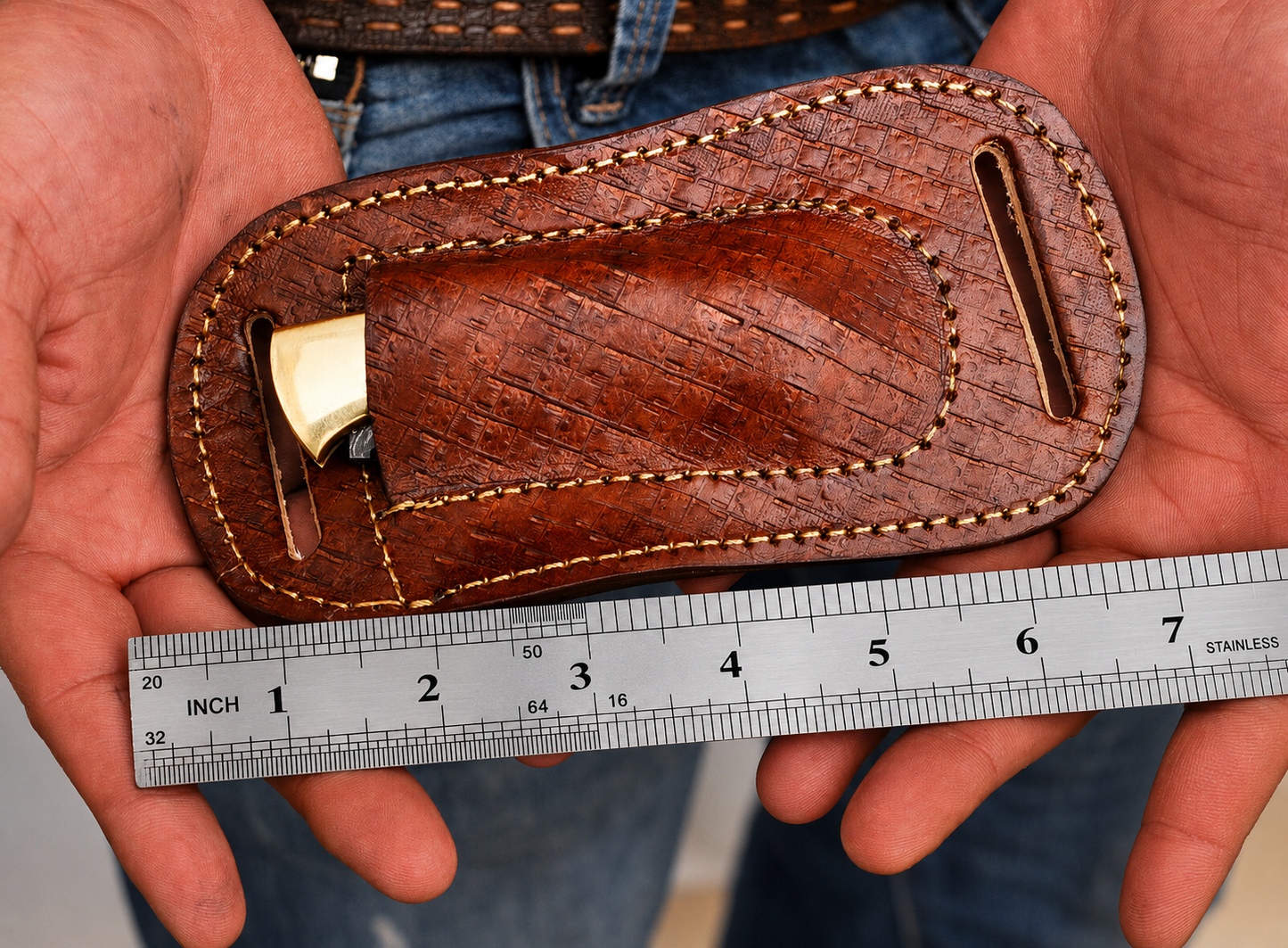 Handmade Leather Horizontal Knife Sheath – Hand Engraved Folding Pocket Knife Holder 5 Inch Universal Cover