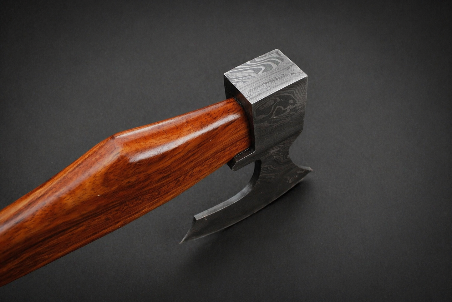 Hand Forged Damascus Steel Utility Axe with Cocobolo Wood Handle – 512 Layers Handmade Tool with Leather Sheath