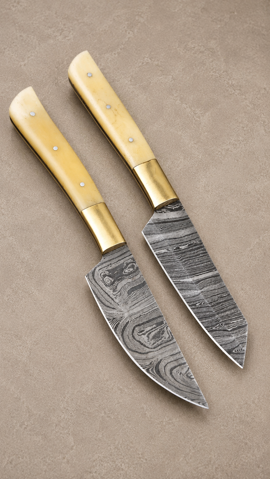 Handmade Damascus Steel Steak Knife Kitchen Set with Bone & Brass Handle – 512 Layers Twist Pattern Chef Knives