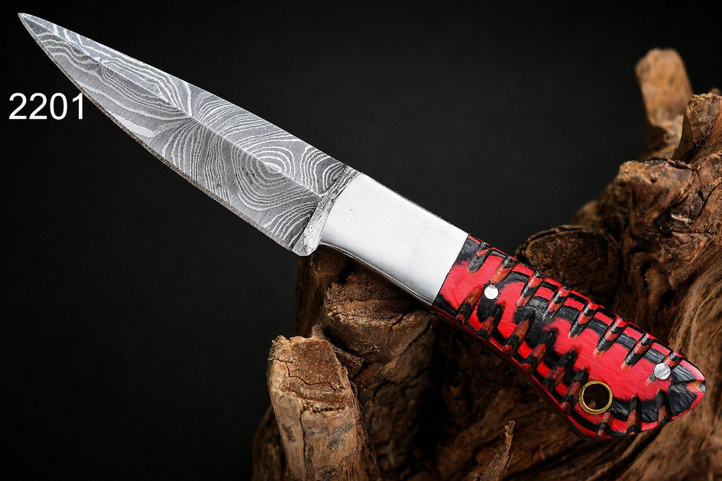 Hand Forged Damascus Steel Skinner Style Fixed Blade Knife with Wood Handle & Leather Sheath – 512 Layers Compact EDC Knife
