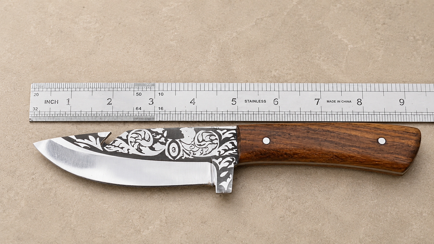Handmade D2 Steel Outdoor Utility Blade With Wood Handle And Leather Sheath