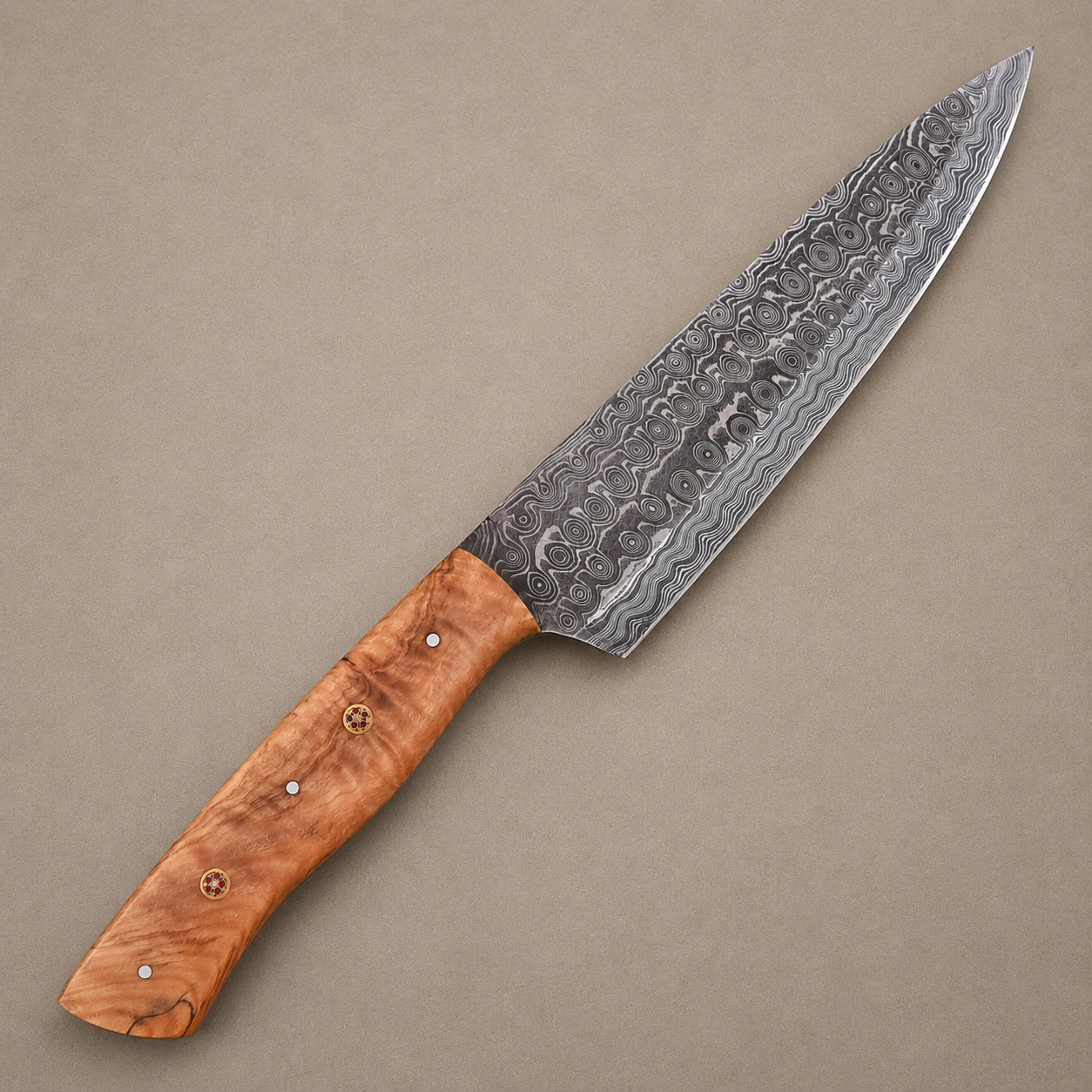 Heritage Olive Damascus Chef Knife – Hand Forged 512-Layer Damascus Steel Kitchen Knife with Olive Wood Handle | 7” Chef Blade