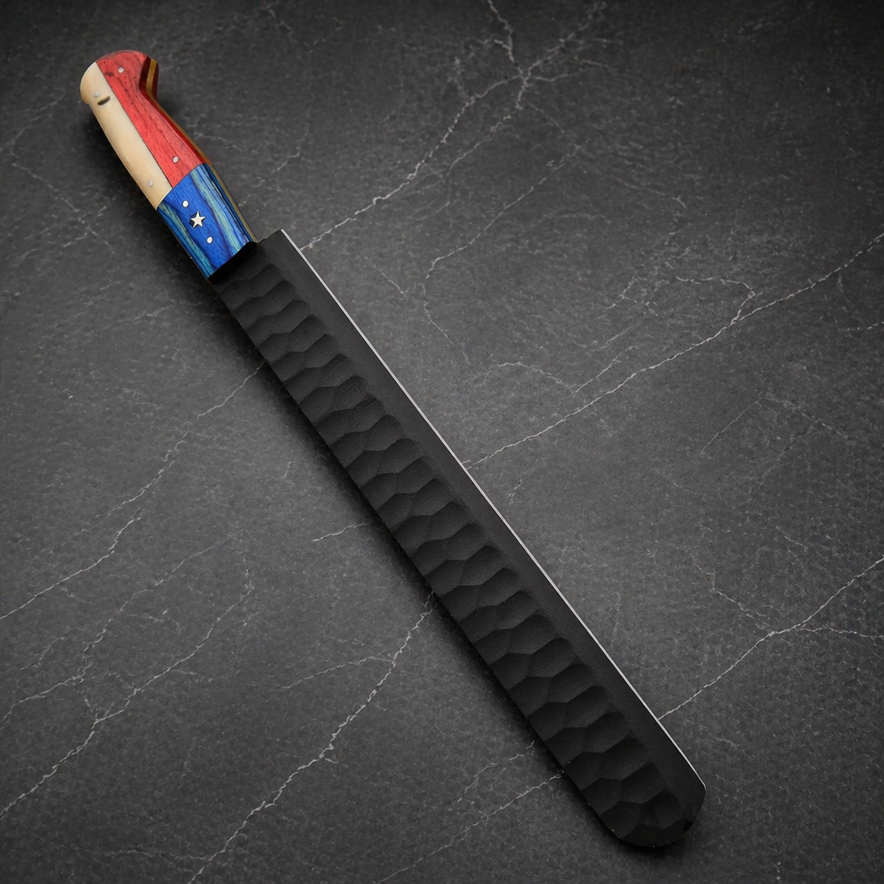 15” Premium Hand-Forged D2 Steel Brisket Chef Knife – Diamond Pattern Blade | Wooden Handle