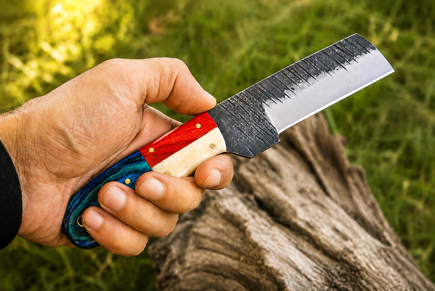 Hand Forged Fixed Blade Knife with Buffalo Bone & Wood Handle – Handmade Knife with Leather Sheath
