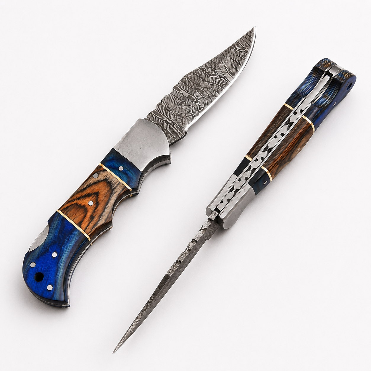 Handmade Folding Damascus Steel Pocket Knife – Pukka Wood Handle | Steel Bolster | Back Lock Design