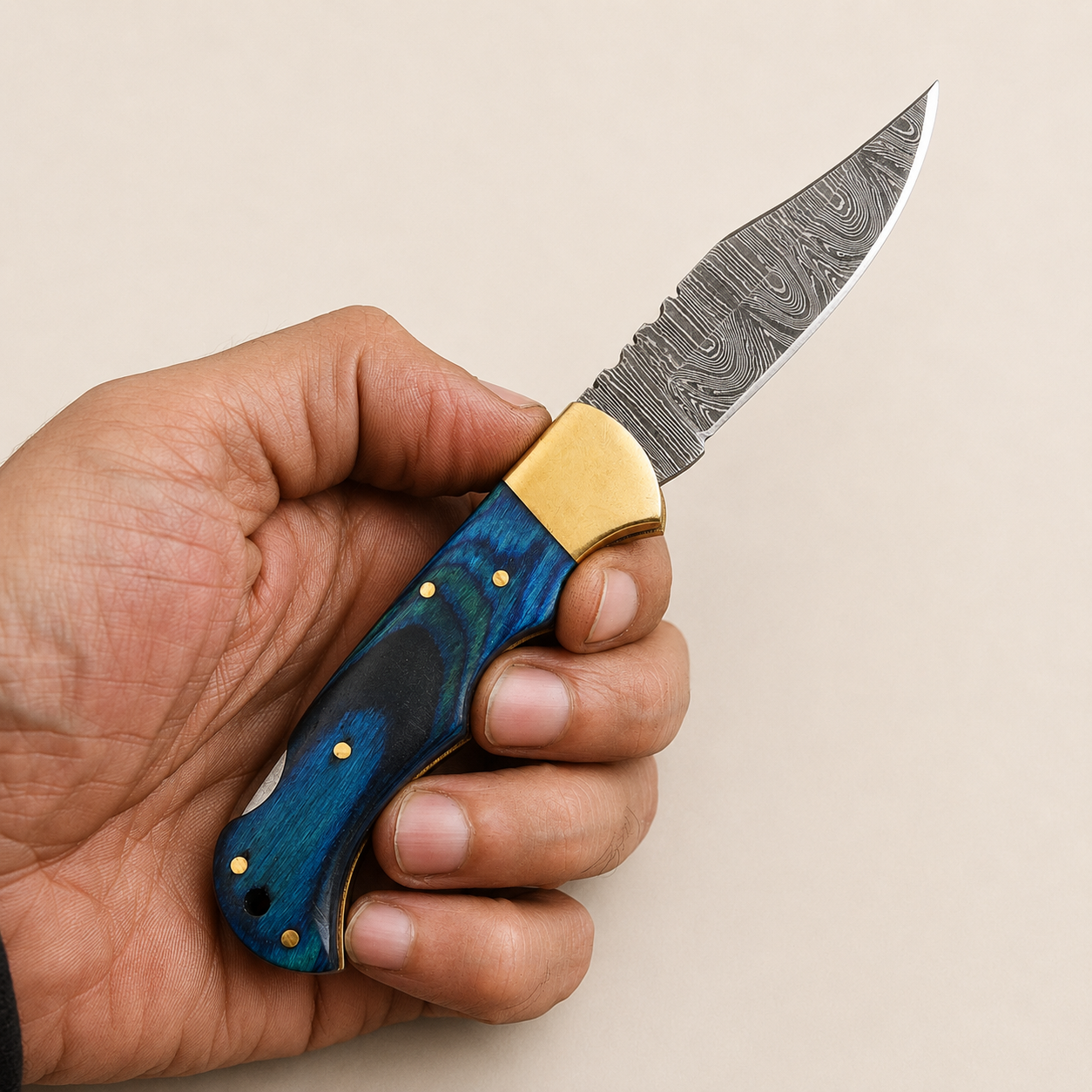 Sapphire Folding Knife – Premium Blue Pakka Wood & Back Lock