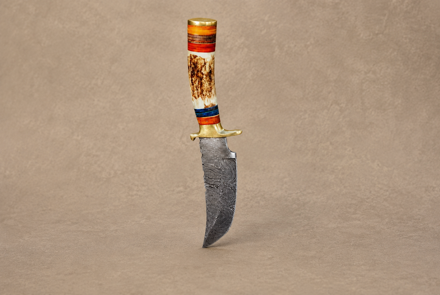 Hand Forged Damascus Steel Outdoor Knife with Stag Handle & Brass Guard – 512 Layers Knife