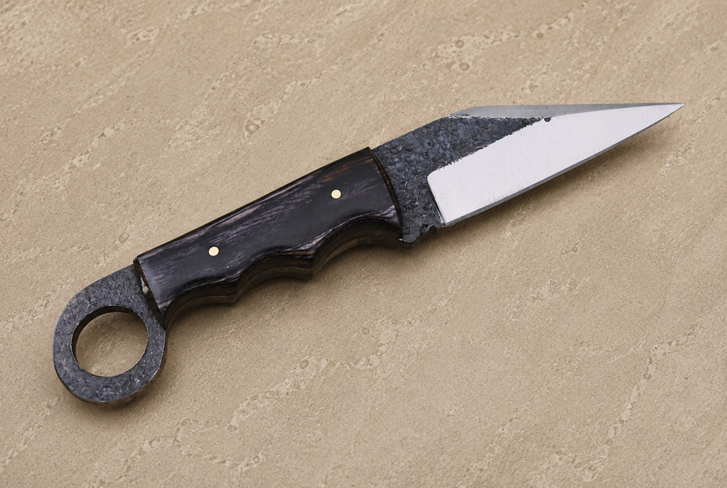 Handmade Railroad Spike Carbon Steel Fixed Blade Knife – Stained Wood Handle | Leather Sheath Included