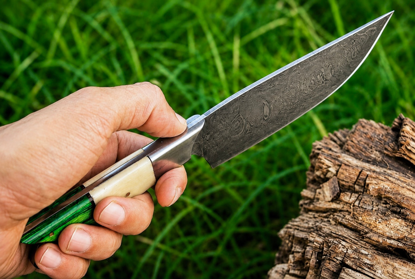 Hand Forged Damascus Steel Chef Knife – 7” Blade with Camel Bone & Wood Handle | 512 Layers