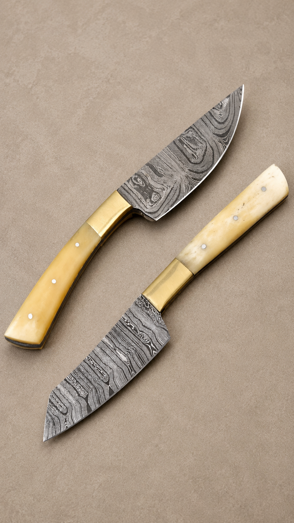 Handmade Damascus Steel Steak Knife Kitchen Set with Bone & Brass Handle – 512 Layers Twist Pattern Chef Knives