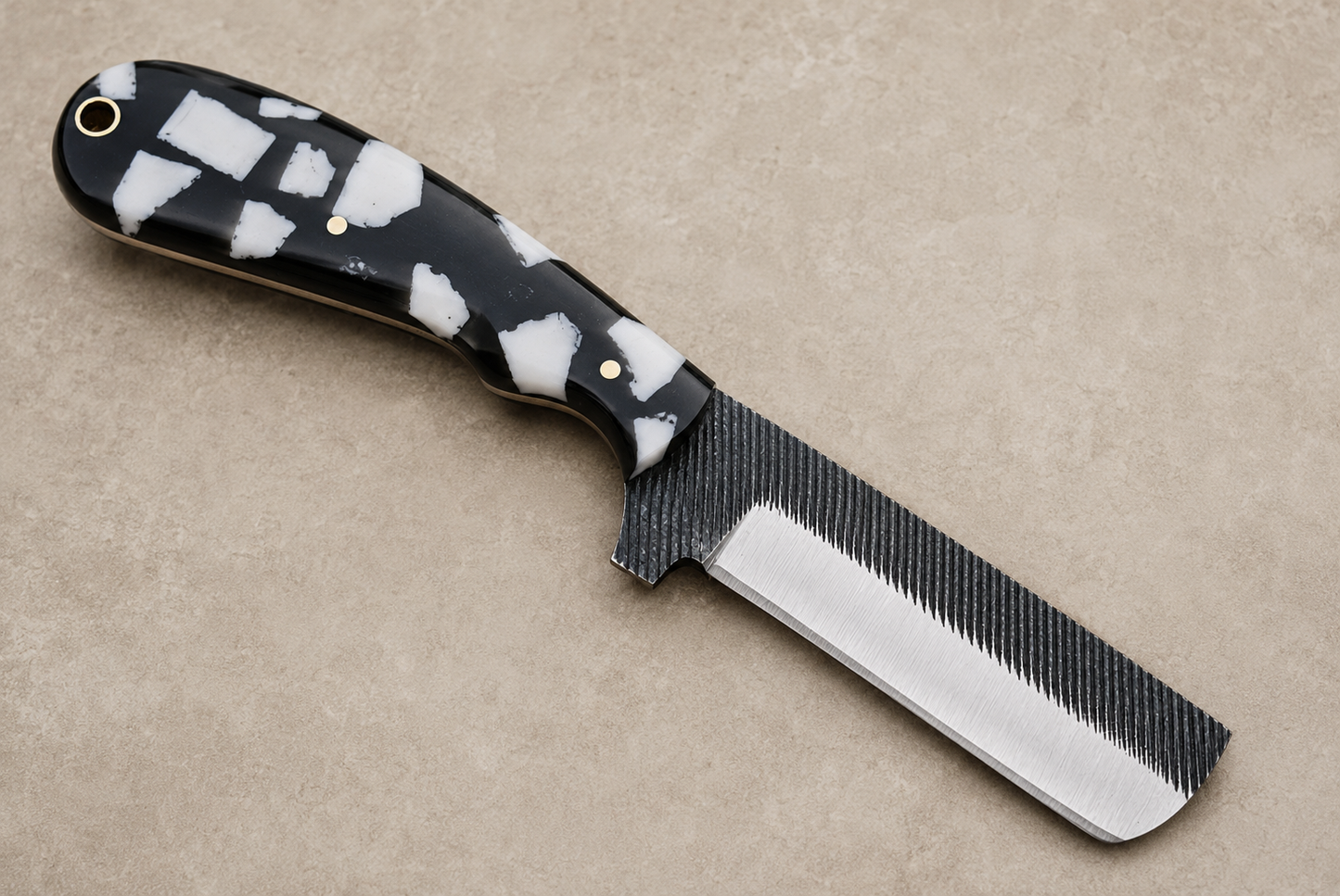 Forge Rail High Carbon Steel Utility Knife – Hand Forged Fixed Blade with Resin Handle & Leather Sheath