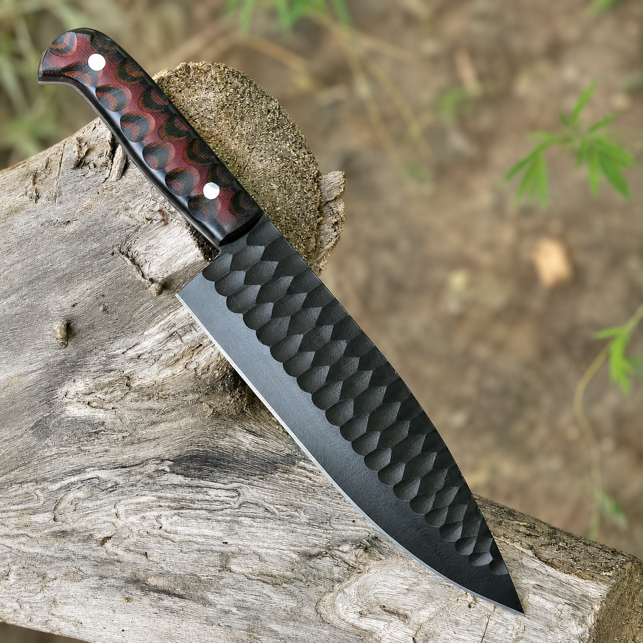 Handmade 1095 High Carbon Steel Chef & Utility Knife with Micarta Handle and Leather Sheath