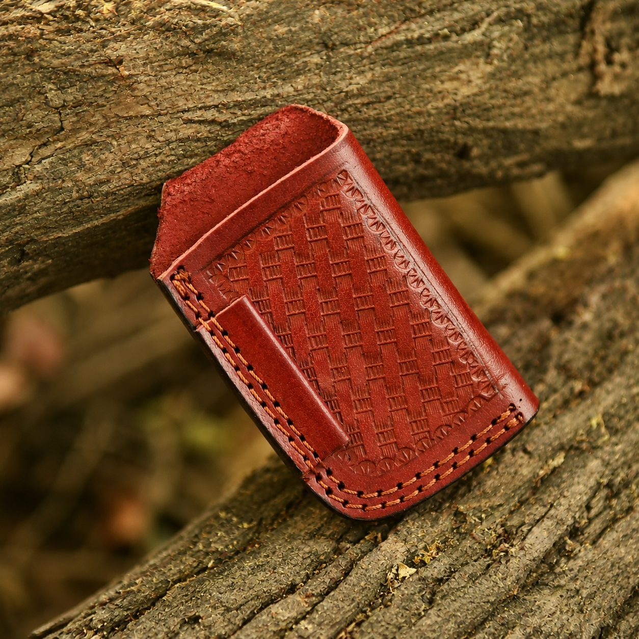 Handmade Genuine Leather Belt Pouch – Vertical Carry Tool Holder with Tooled Design