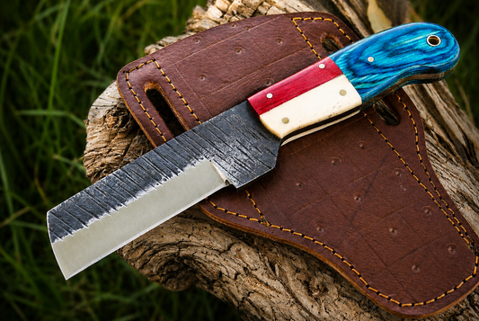 Hand Forged Fixed Blade Knife with Buffalo Bone & Wood Handle – Handmade Knife with Leather Sheath