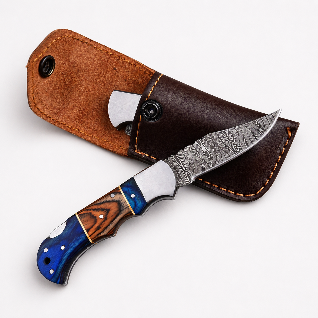 Handmade Folding Damascus Steel Pocket Knife – Pukka Wood Handle | Steel Bolster | Back Lock Design