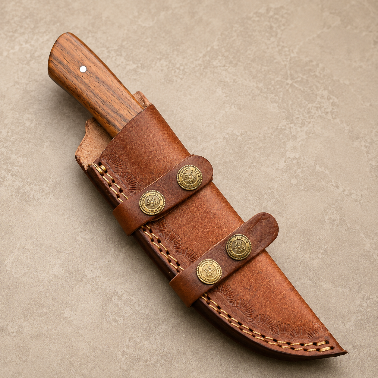 Handmade D2 Steel Outdoor Utility Blade With Wood Handle And Leather Sheath
