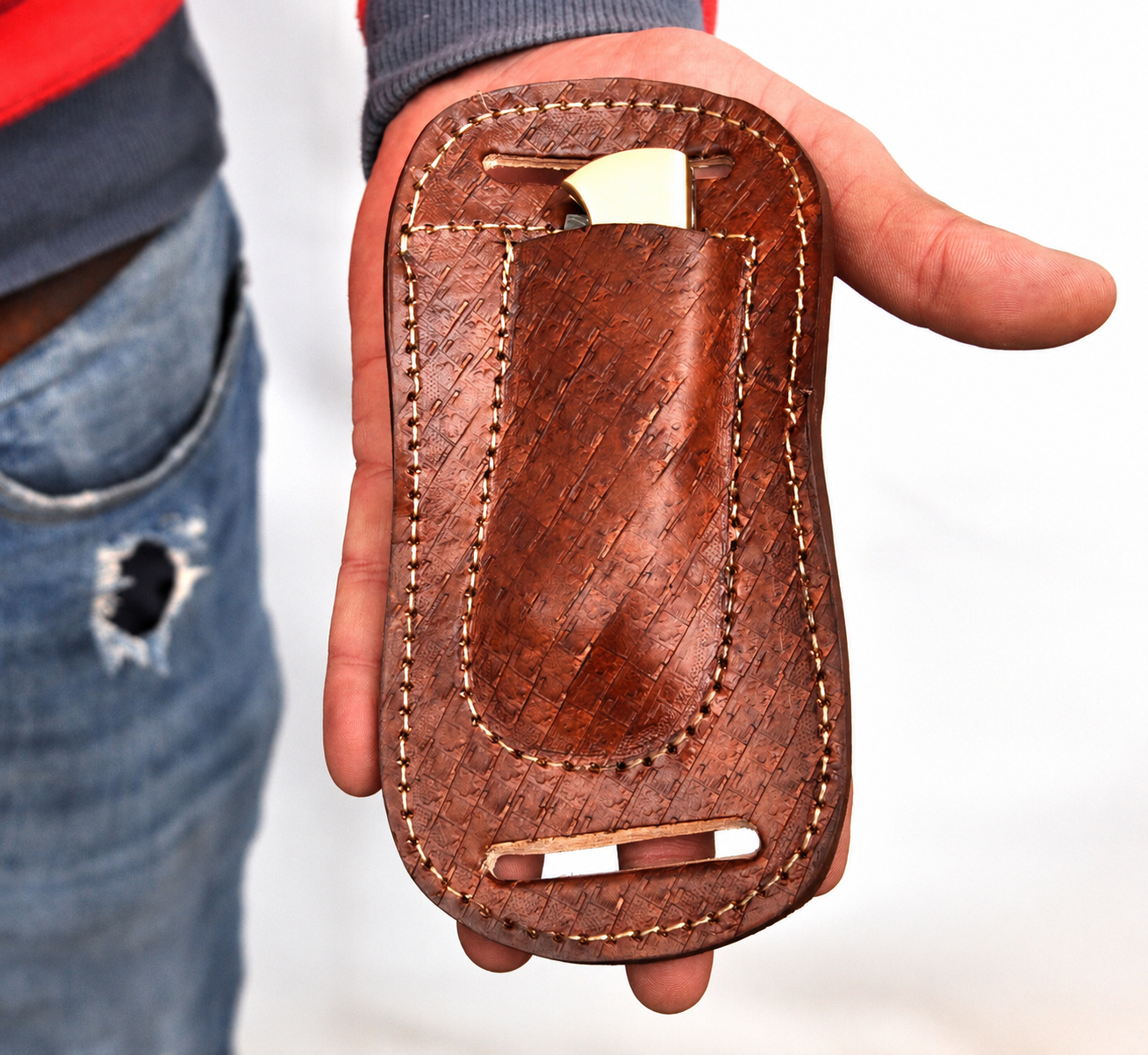 Handmade Leather Horizontal Knife Sheath – Hand Engraved Folding Pocket Knife Holder 5 Inch Universal Cover