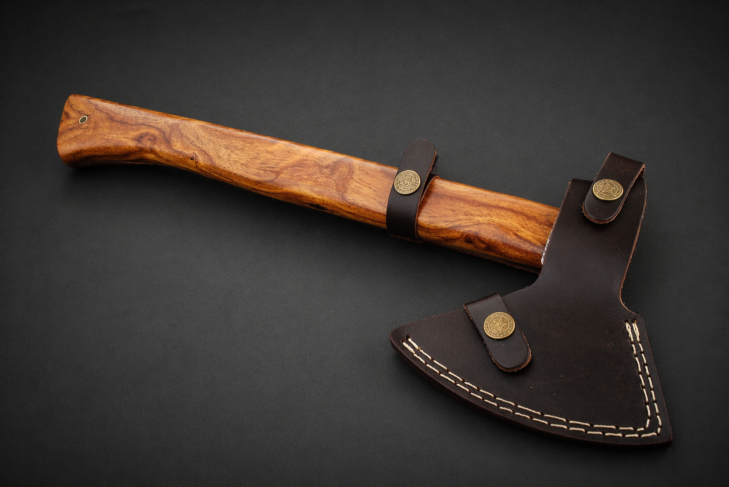 Custom Hand-Forged Damascus Steel Utility Axe with Cocobolo Wood Handle – 512 Layers Handmade Tool with Leather Sheath