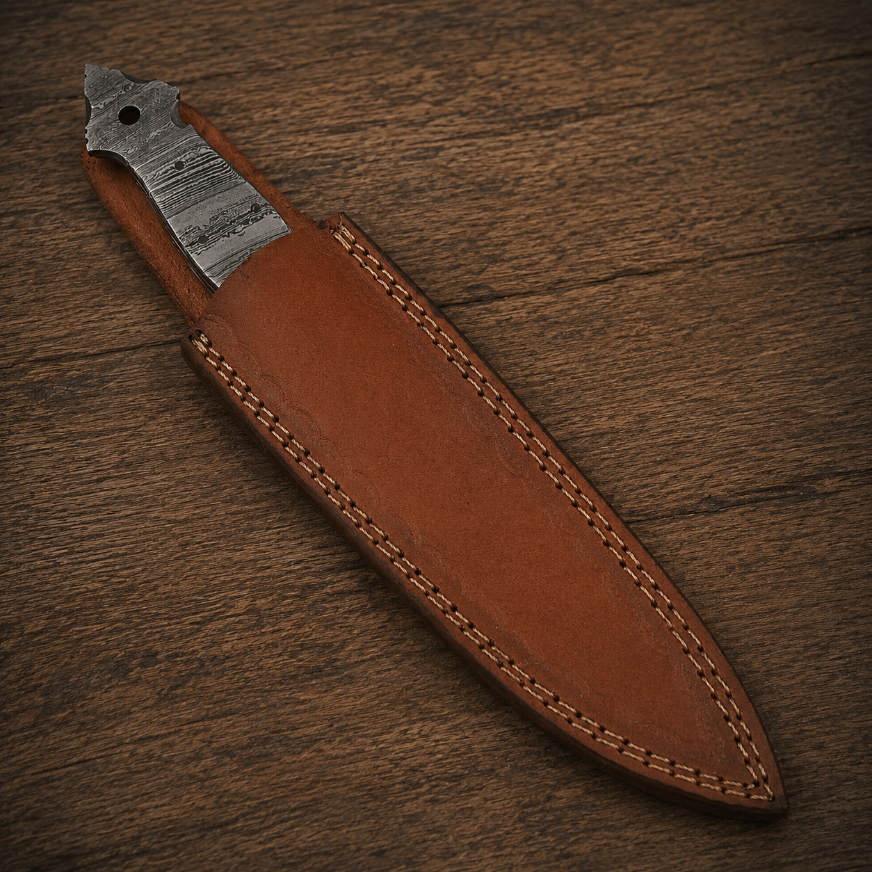 Hand Forged Damascus Steel Full Tang Utility Knife – Handmade Premium Tool with Leather Sheath