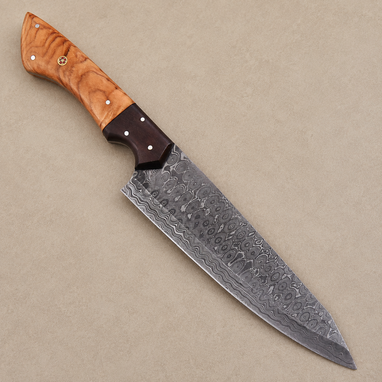 Olive Ridge Elite Damascus Chef Knife – Handmade Premium Damascus Steel with Olive Wood & Rosewood Handle | 12" Full Tang
