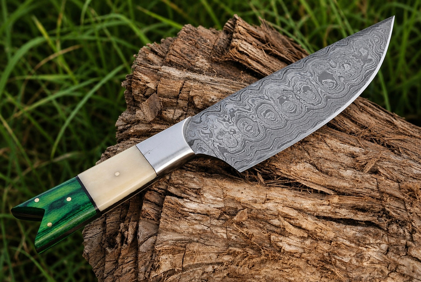 Hand Forged Damascus Steel Chef Knife – 7” Blade with Camel Bone & Wood Handle | 512 Layers