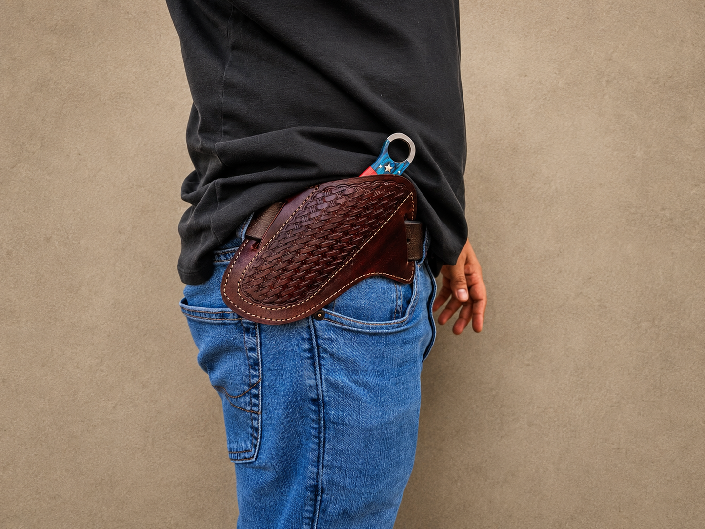 Handmade Genuine Leather Fixed Blade Knife Sheath – 7 Inch Universal Belt Sheath Weave