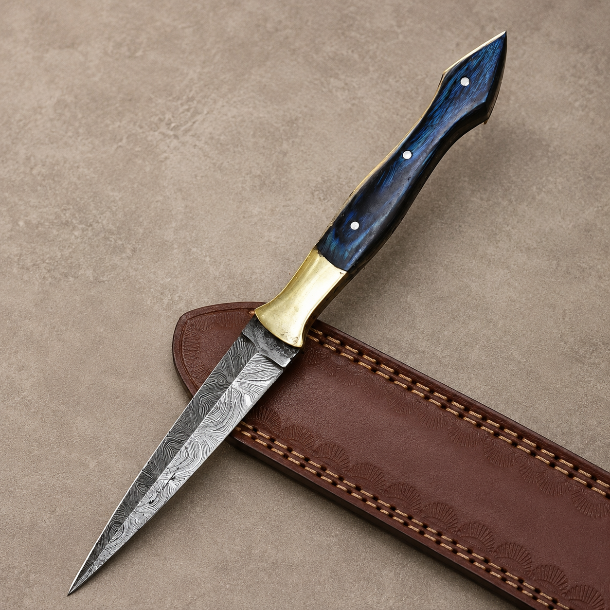 Canyon Forge Damascus Steel Knife – 512 Layer Hand Forged Blade with Wood & Brass Handle and Leather Sheath