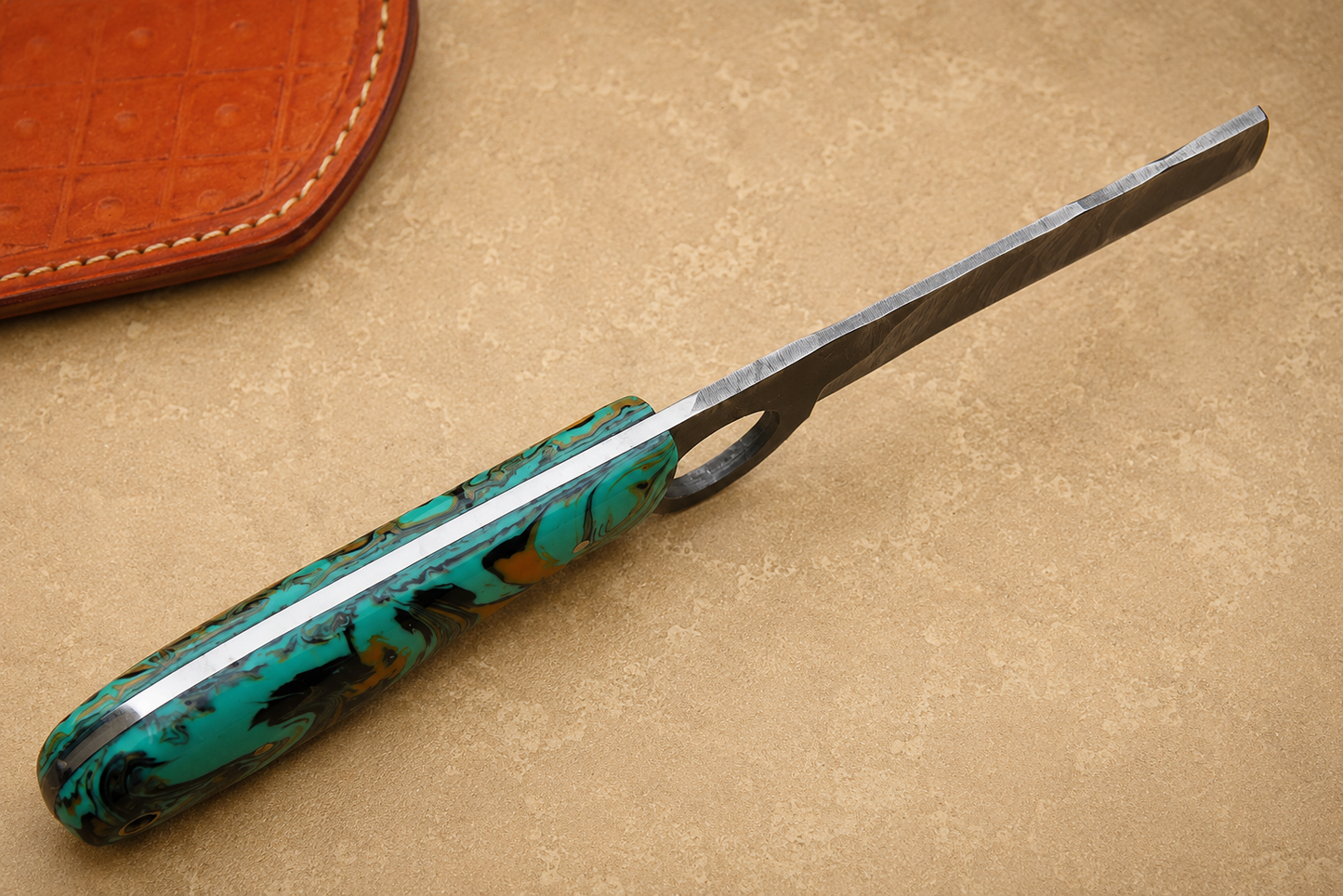 Forge Ridge High Carbon Steel Utility Knife – Hand Forged Fixed Blade with Resin Handle & Leather Sheath