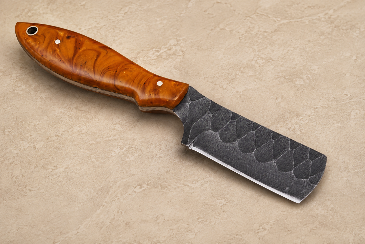 Hand Forged Damascus Steel Fixed Blade Tool with Risen Handle – Handmade Collector Piece with Leather Sheath