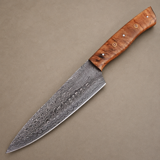 Heritage Olive Damascus Chef Knife – Hand Forged 512-Layer Damascus Steel Kitchen Knife with Olive Wood Handle | 7” Chef Blade