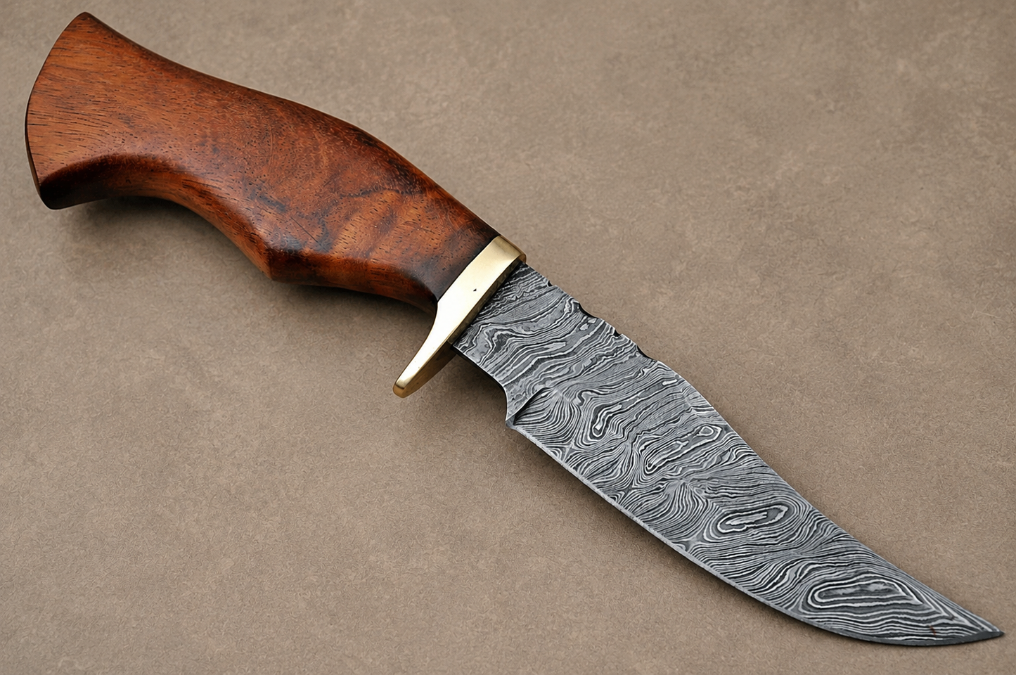 Timber Ridge Damascus Steel Knife – 512 Layer Hand Forged Blade with Wood Handle, Brass Guard & Leather Sheath