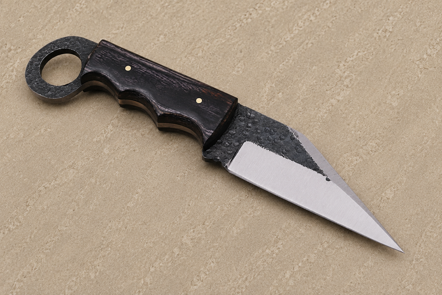 Handmade Railroad Spike Carbon Steel Fixed Blade Knife – Stained Wood Handle | Leather Sheath Included